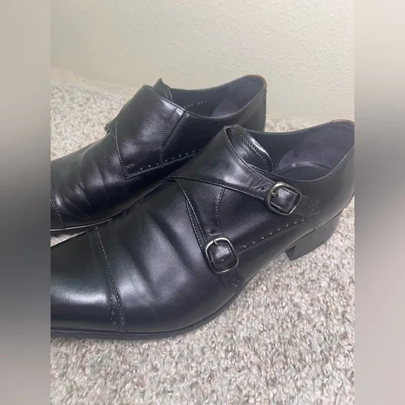 Katharine Hamnett London Black Leather Double Monk Strap Dress Shoes Mens